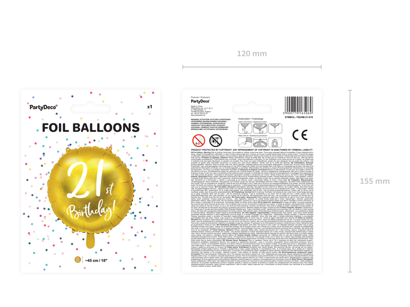 Balon foliowy 21st Birthday, złoty, 45cm - 1szt. - obrazek nr. 6