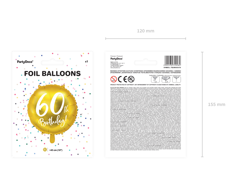 Balon foliowy 60th Birthday, złoty, 45cm - 1szt. - obrazek nr. 9