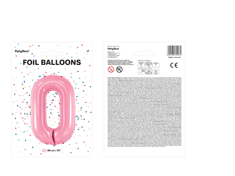 Balon foliowy Cyfra ''0'', 86cm, różowy - 1szt. - obrazek nr. 6