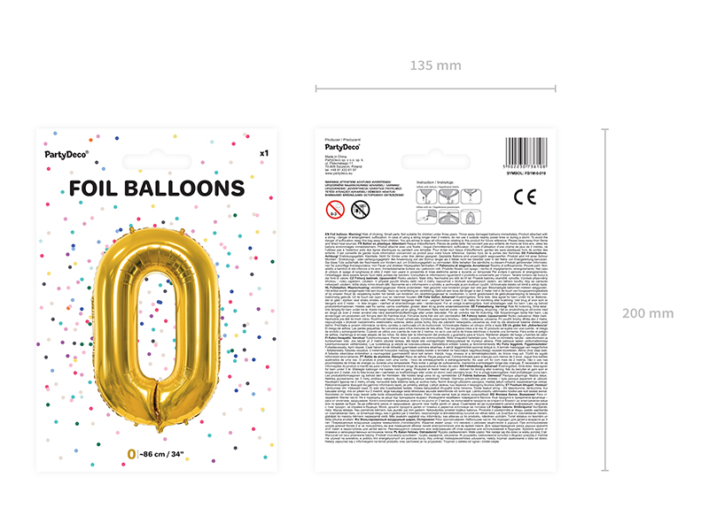 Balon foliowy Cyfra ''0'', 86cm, złoty - 1szt. - obrazek nr. 5