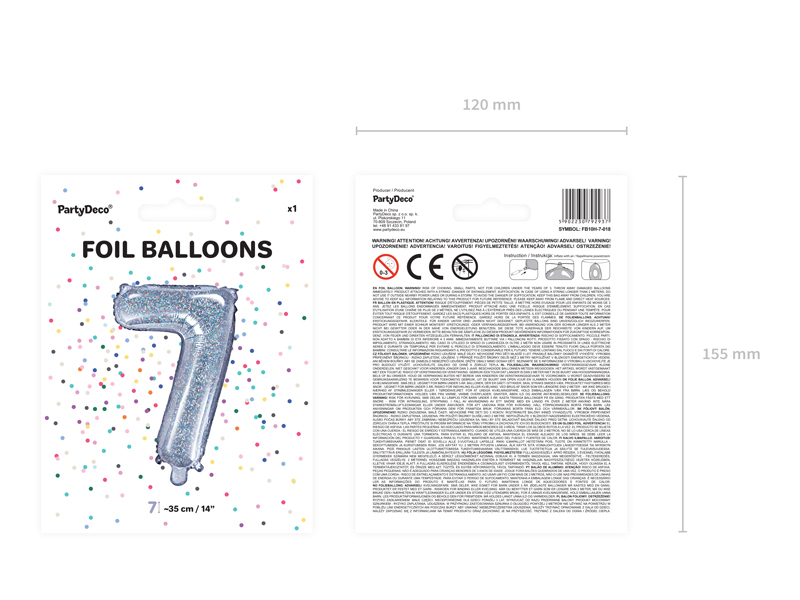 Balon foliowy Cyfra ''7'', 35cm, holograficzny - 1szt. - obrazek nr. 7