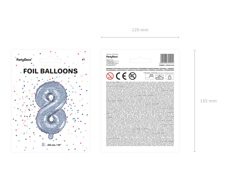 Balon foliowy Cyfra ''8'', 35cm, holograficzny - 1szt. - obrazek nr. 7