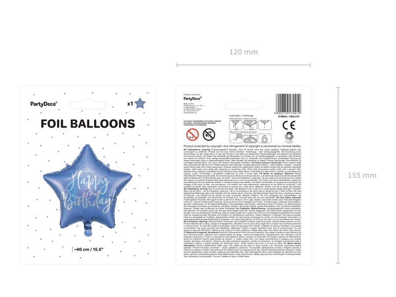 Balon foliowy Happy Birthday, 40cm, granat - 1szt. - obrazek nr. 7