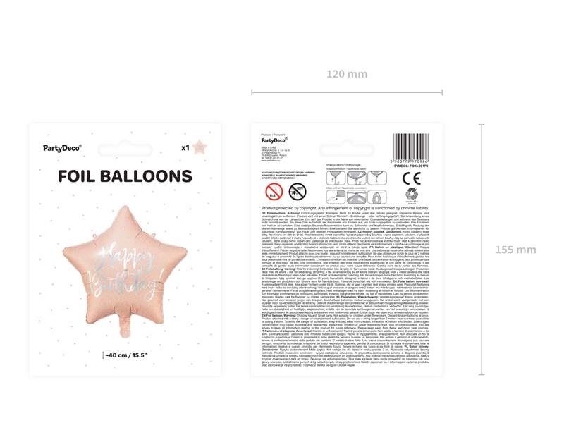 Balon foliowy Happy Birthday, 40cm, jasny pudrowy róż - 1szt. - obrazek nr. 7