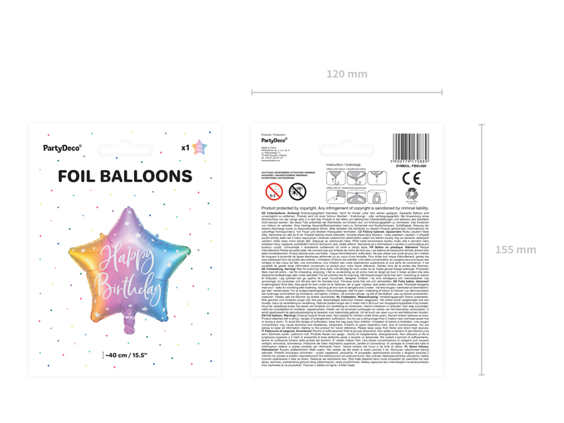 Balon foliowy Happy Birthday, 40cm, mix - 1szt. - obrazek nr. 6