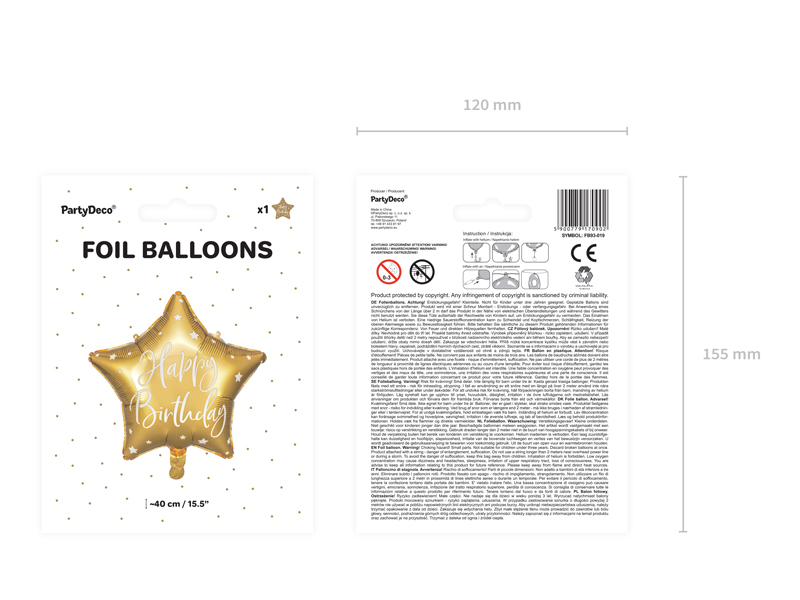 Balon foliowy Happy Birthday, 40cm, złoty - 1szt. - obrazek nr. 6