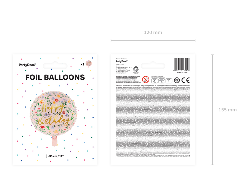 Balon foliowy Happy Birthday, 45cm, jasny różowy - 1szt. - obrazek nr. 8