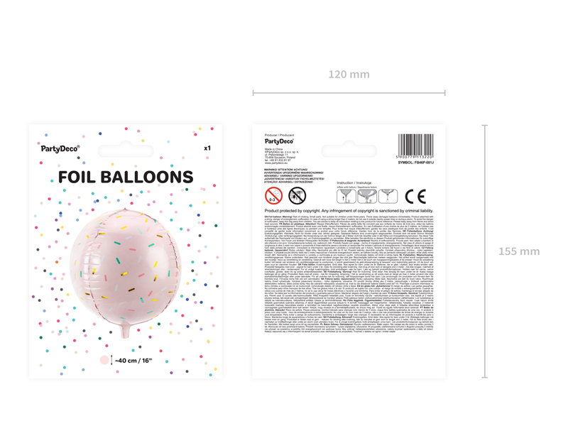 Balon foliowy Kula - Posypka, 40cm, jasny różowy - 1szt. - obrazek nr. 8