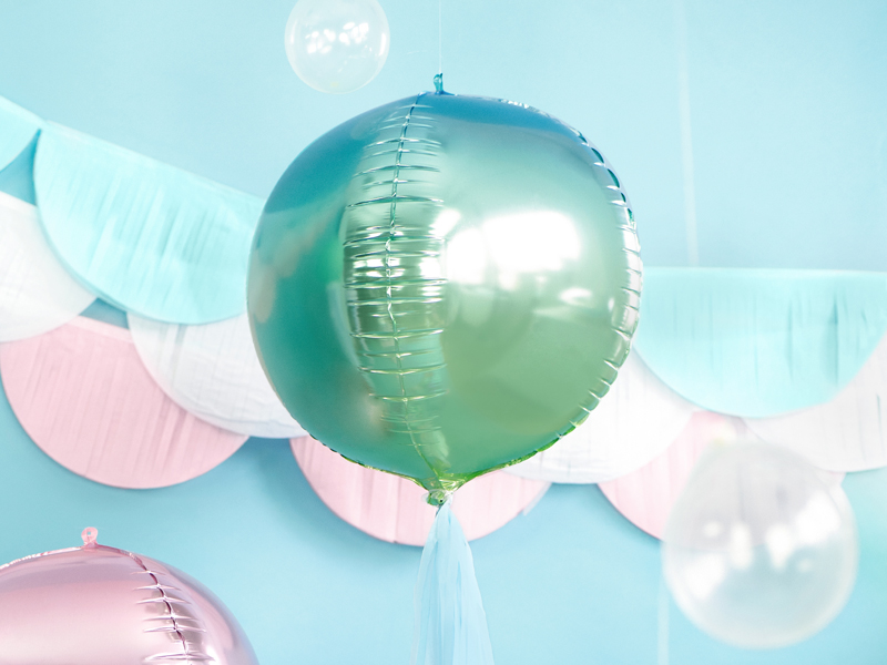 Balon foliowy Kula ombre, niebiesko-zielony, 35cm - 1szt. - obrazek nr. 5