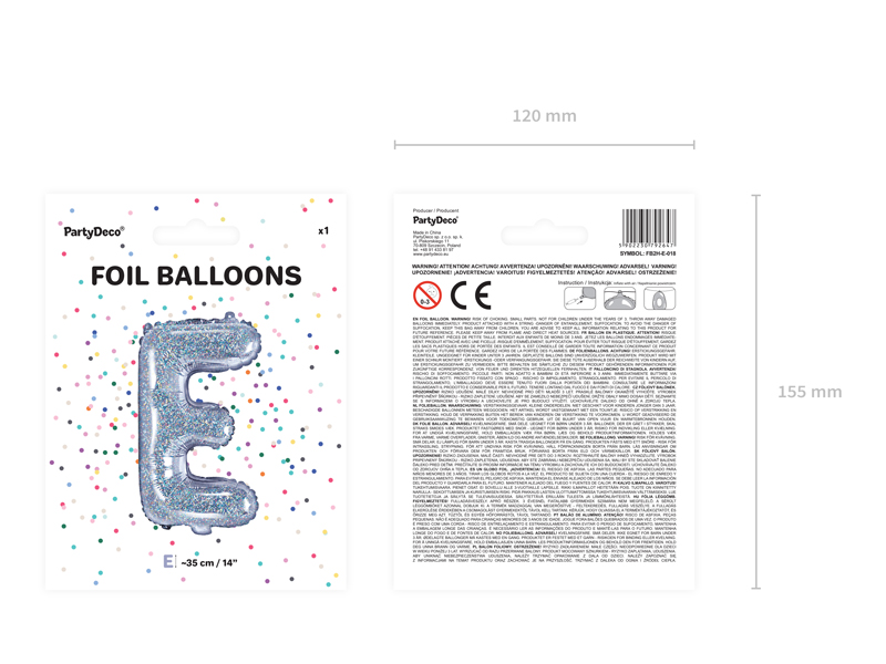 Balon foliowy Litera ''E'', 35cm, holograficzny - 1szt. - obrazek nr. 6
