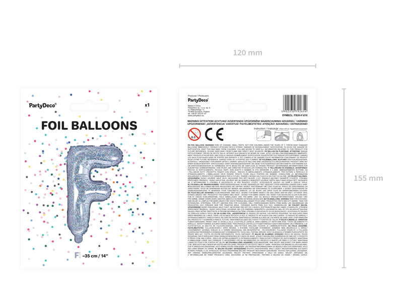 Balon foliowy Litera ''F'', 35cm, holograficzny - 1szt. - obrazek nr. 6