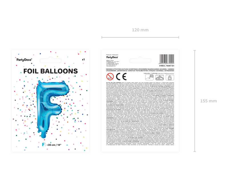 Balon foliowy Litera ''F'', 35cm, niebieski - 1szt. - obrazek nr. 6