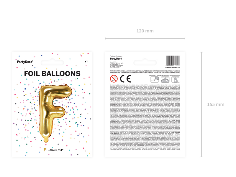 Balon foliowy Litera ''F'', 35cm, złoty - 1szt. - obrazek nr. 7