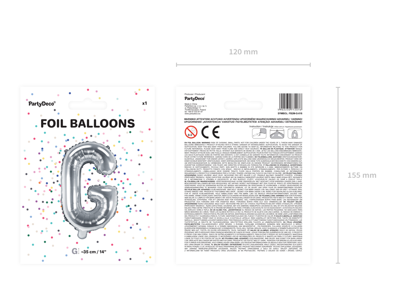 Balon foliowy Litera ''G'', 35cm, srebrny - 1szt. - obrazek nr. 6
