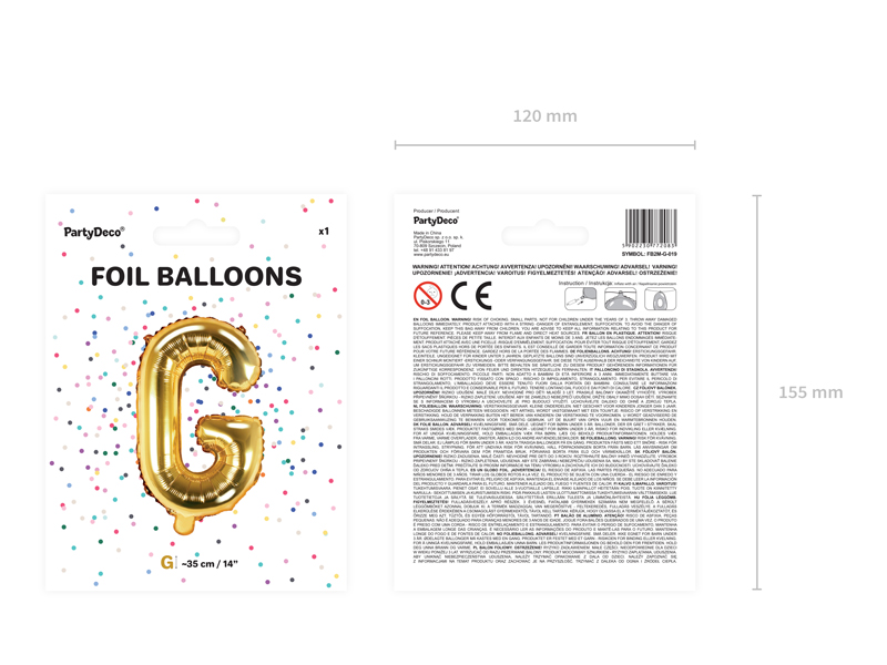 Balon foliowy Litera ''G'', 35cm, złoty - 1szt. - obrazek nr. 6