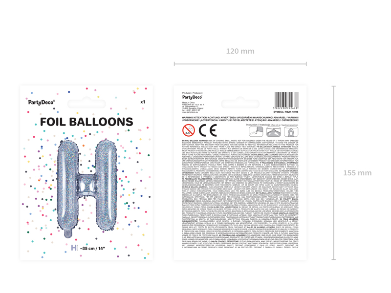 Balon foliowy Litera ''H'', 35cm, holograficzny - 1szt. - obrazek nr. 7