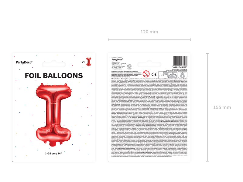 Balon foliowy Litera ''I'', 35cm, czerwony - 1szt. - obrazek nr. 6