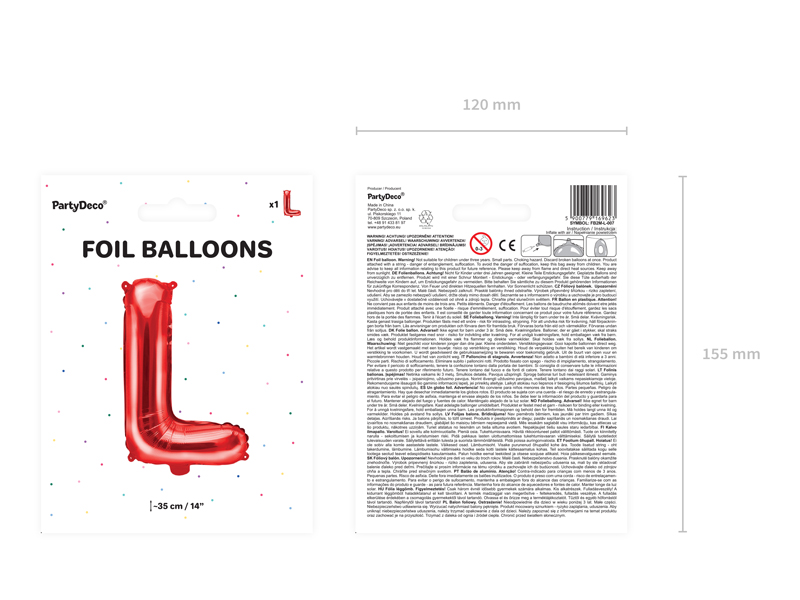 Balon foliowy Litera ''L'', 35cm, czerwony - 1szt. - obrazek nr. 6