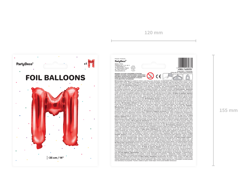 Balon foliowy Litera ''M'', 35cm, czerwony - 1szt. - obrazek nr. 6
