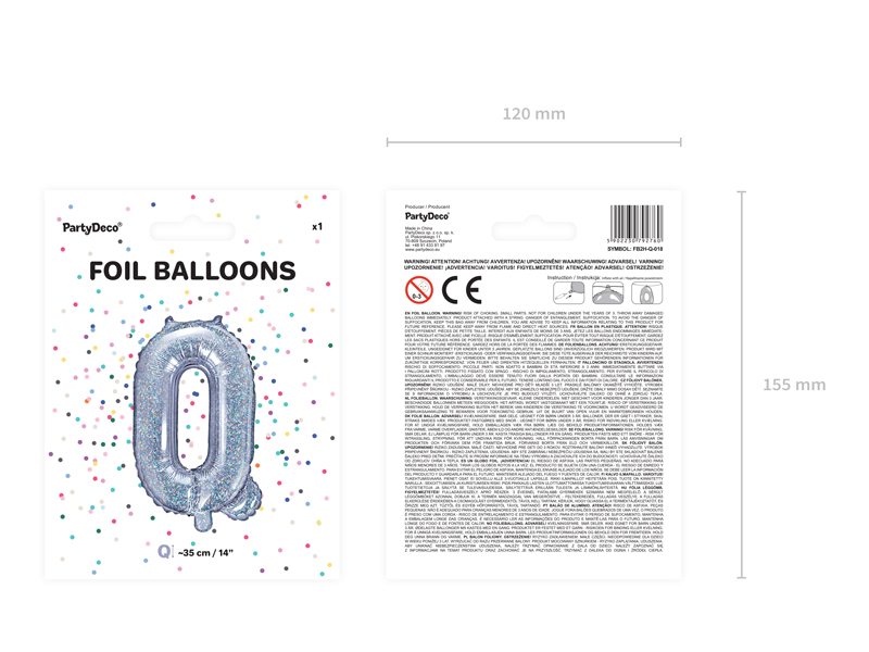 Balon foliowy Litera ''Q'', 35cm, holograficzny - 1szt. - obrazek nr. 6