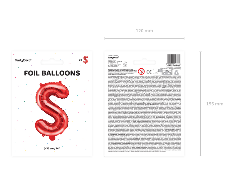 Balon foliowy Litera ''S'', 35cm, czerwony - 1szt. - obrazek nr. 6