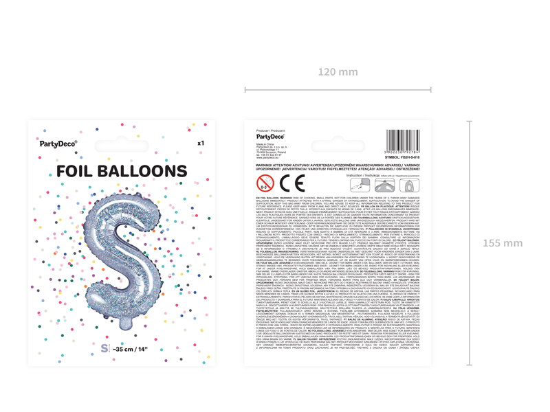 Balon foliowy Litera ''S'', 35cm, holograficzny - 1szt. - obrazek nr. 6