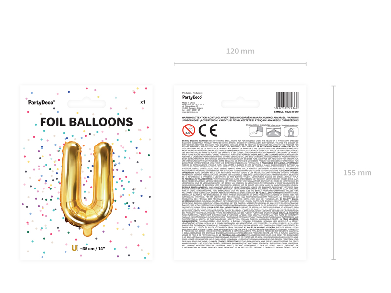 Balon foliowy Litera ''U'', 35cm, złoty - 1szt. - obrazek nr. 8