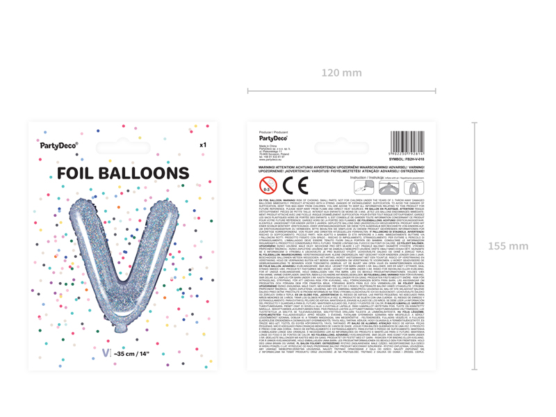 Balon foliowy Litera ''V'', 35cm, holograficzny - 1szt. - obrazek nr. 6