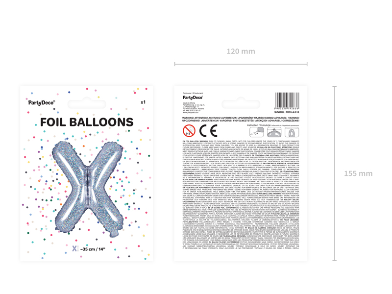 Balon foliowy Litera ''X'', 35cm, holograficzny - 1szt. - obrazek nr. 6