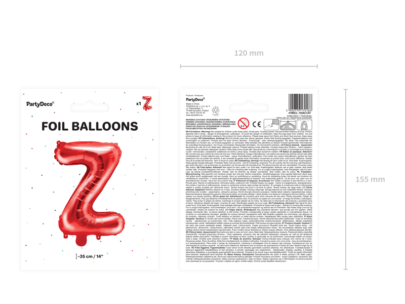 Balon foliowy Litera ''Z'', 35cm, czerwony - 1szt. - obrazek nr. 6