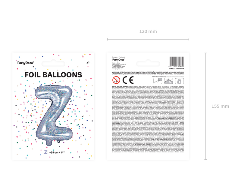 Balon foliowy Litera ''Z'', 35cm, holograficzny - 1szt. - obrazek nr. 6
