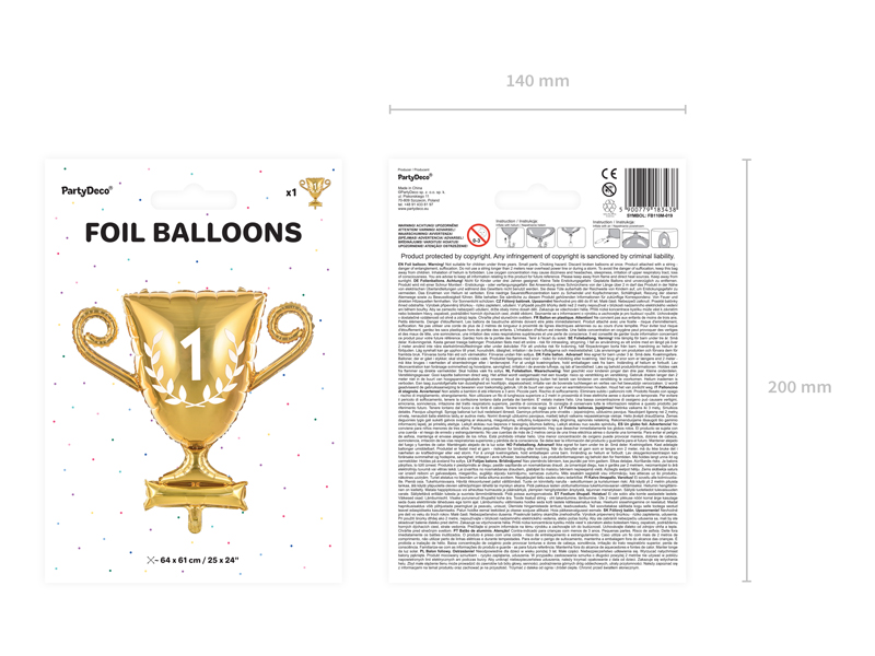 Balon foliowy Puchar, 64x61cm, złoty - 1szt. - obrazek nr. 7