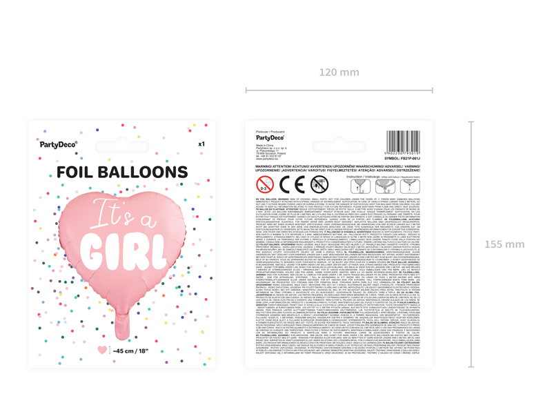 Balon foliowy Serce - It's a girl, 45cm, jasny różowy - 1szt. - obrazek nr. 9