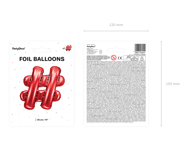 Balon foliowy znak ''#'', 35cm, czerwony - 1szt. - obrazek nr. 6
