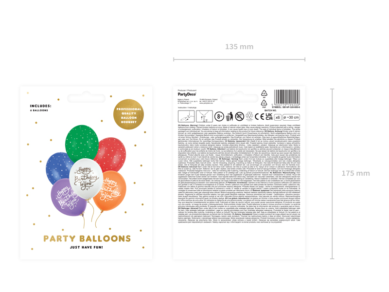 Balony 30 cm, Happy Birthday To You, mix - 6szt. - obrazek nr. 5