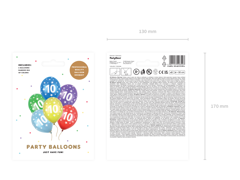 Balony 30cm, 10th Birthday, Metallic Mix - 6szt. - obrazek nr. 5