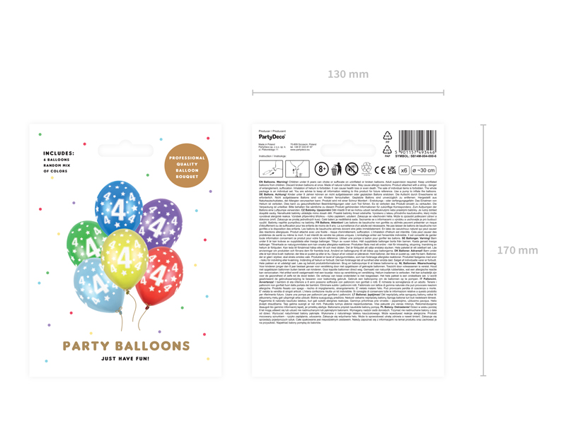 Balony 30cm, 4th Birthday, Metallic Mix - 6szt. - obrazek nr. 5