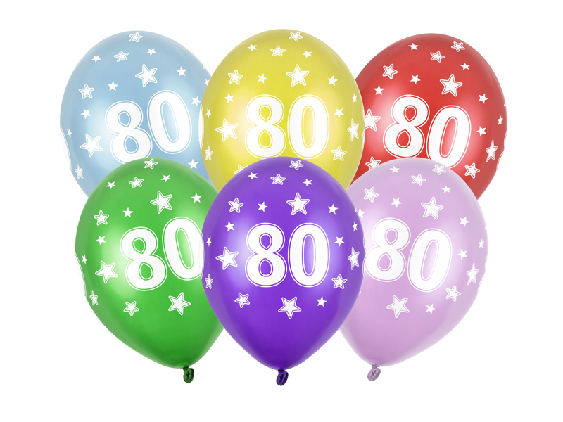 Balony 30cm, 80th Birthday, Metallic Mix - 6szt. - obrazek nr. 4