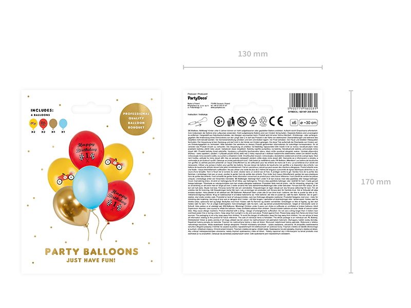 Balony 30cm, Happy Birthday, mix - 6szt. - obrazek nr. 6