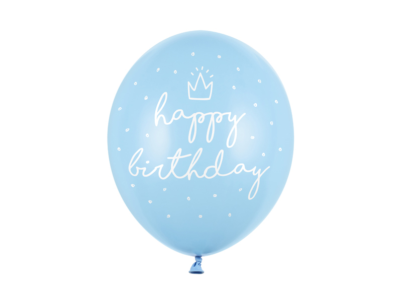 Balony 30cm, happy birthday, P. Baby Blue - 6szt. - obrazek nr. 5