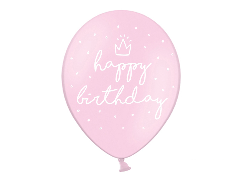 Balony 30cm, happy birthday, P. Baby Pink - 6szt. - obrazek nr. 4