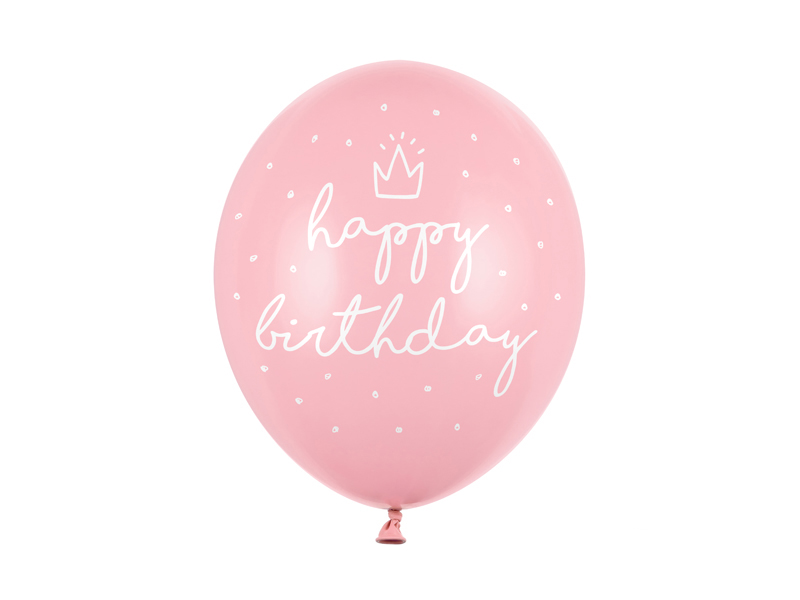Balony 30cm, happy birthday, P. Baby Pink - 6szt. - obrazek nr. 5