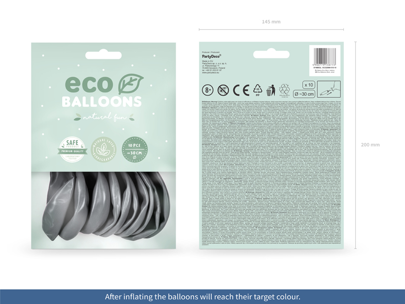 Balony Eco 26cm metalizowane, srebrny - 10szt. - obrazek nr. 5