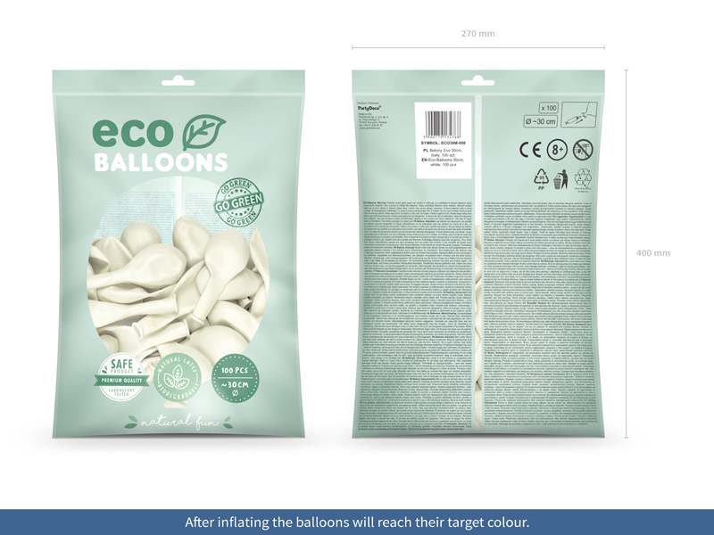 Balony Eco 30cm metalizowane, biały - 100szt. - obrazek nr. 6