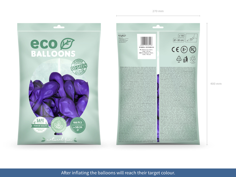Balony Eco 30cm metalizowane, fiolet - 100szt. - obrazek nr. 5