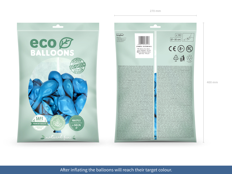 Balony Eco 30cm metalizowane, jasny niebieski - 100szt. - obrazek nr. 5