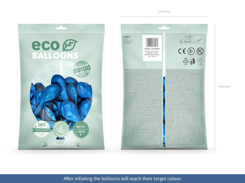 Balony Eco 30cm metalizowane, niebieski - 100szt. - obrazek nr. 5