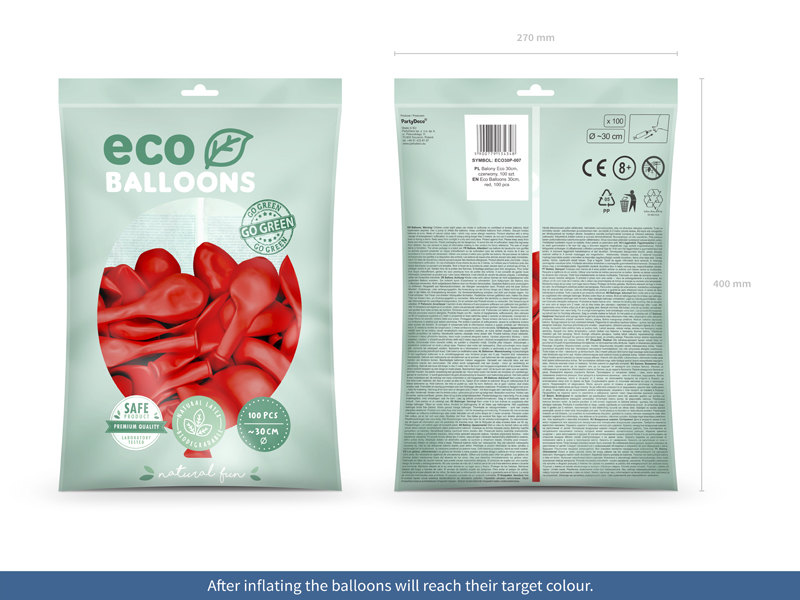 Balony Eco 30cm pastelowe, czerwony - 100szt. - obrazek nr. 9