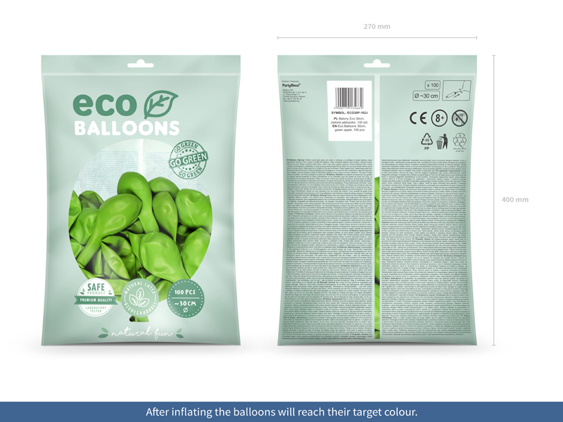 Balony Eco 30cm pastelowe, zielone jabłuszko - 100szt. - obrazek nr. 6