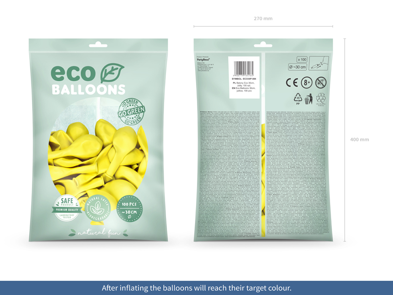 Balony Eco 30cm pastelowe, żółty - 100szt. - obrazek nr. 11